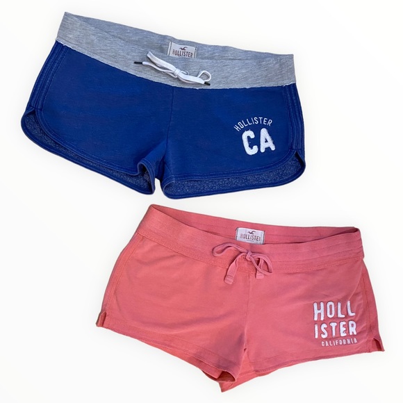 Hollister Booty Shorts Vintage Pajama Wear Bundle of 2 Pink Blue Shorts Size L
